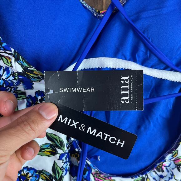 A.N.A New Approach Women Blue White Romeo Floral Open Back Swimsuit One Piece M - Picture 6 of 12